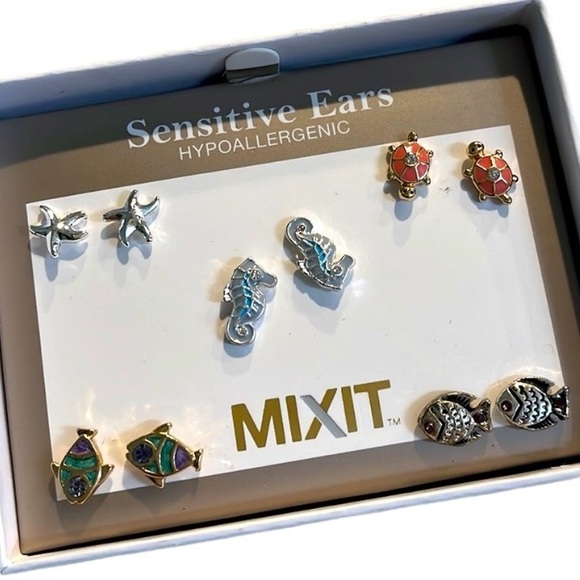 JCP MIXIT Earrings Sensitive Ears Hypoallergenic Ocean Marine Life 5 Pairs NWT - Picture 1 of 7